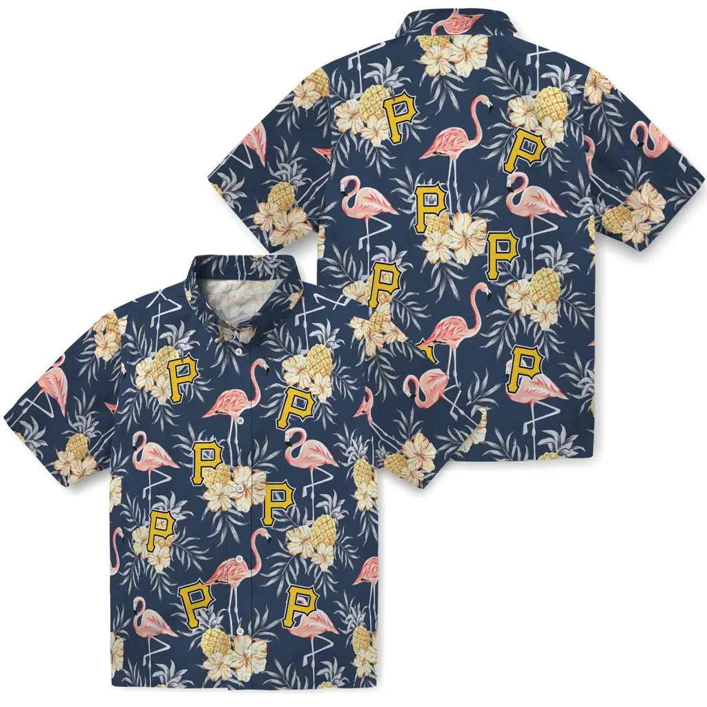 Pittsburgh Pirates Hawaiian Shirt - Flamingo Hibiscus | Moonbestprint