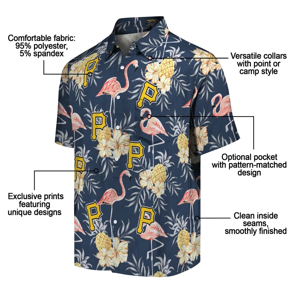 Pittsburgh Pirates Hawaiian Shirt - Flamingo Hibiscus | Moonbestprint