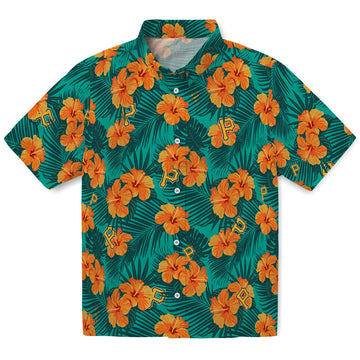 Pittsburgh Pirates Hawaiian Shirt - Hibiscus and Palm Leaves | Moonbestprint