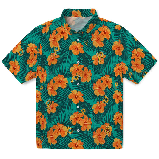 Pittsburgh Pirates Hawaiian Shirt - Hibiscus and Palm Leaves | Moonbestprint