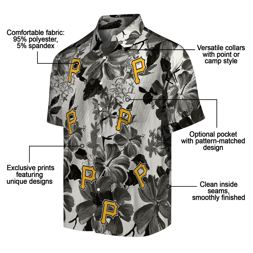 Pittsburgh Pirates Hawaiian Shirt - Hibiscus Arrangement | Moonbestprint