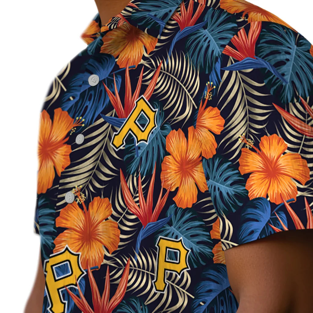 Pittsburgh Pirates Hawaiian Shirt - Hibiscus Foliage | Moonbestprint