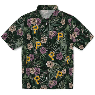 Pittsburgh Pirates Hawaiian Shirt - Hibiscus Leaves Pattern | Moonbestprint