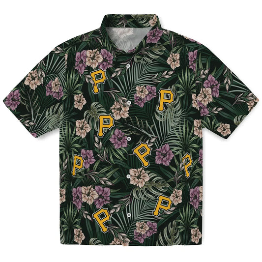 Pittsburgh Pirates Hawaiian Shirt - Hibiscus Leaves Pattern | Moonbestprint