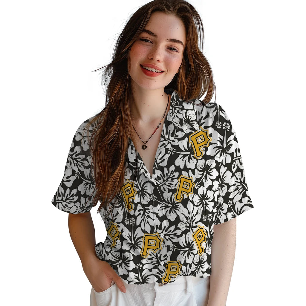 Pittsburgh Pirates Hawaiian Shirt - Hibiscus Motif | Moonbestprint