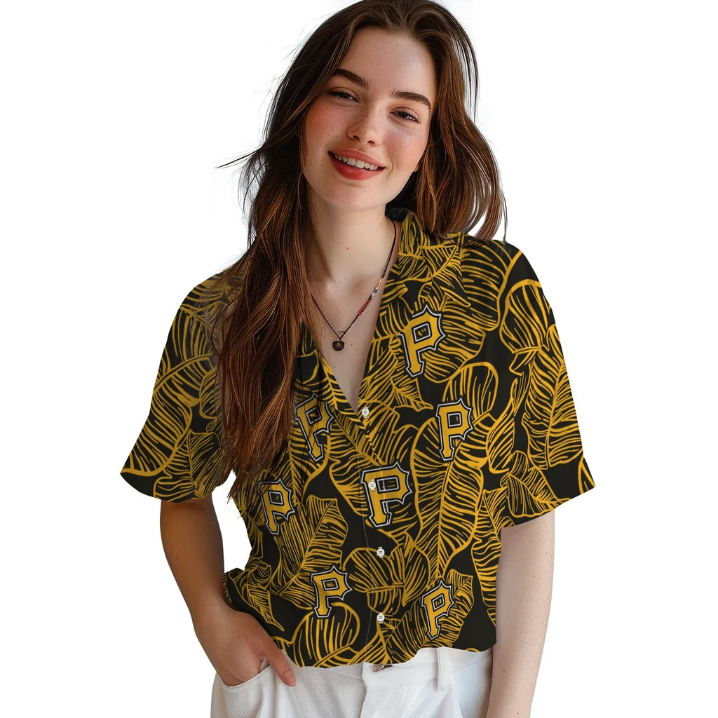 Pittsburgh Pirates Hawaiian Shirt - Leaf Outline | Moonbestprint