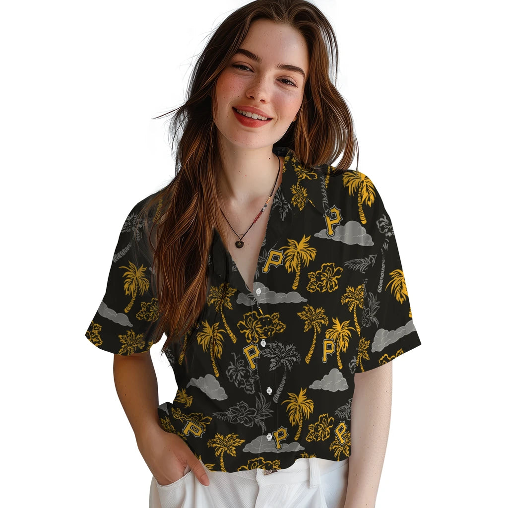 Pittsburgh Pirates Hawaiian Shirt - Palm And Clouds | Moonbestprint