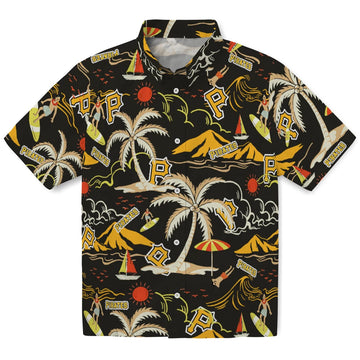 Pittsburgh Pirates Hawaiian Shirt - Palm Tree Island | Moonbestprint