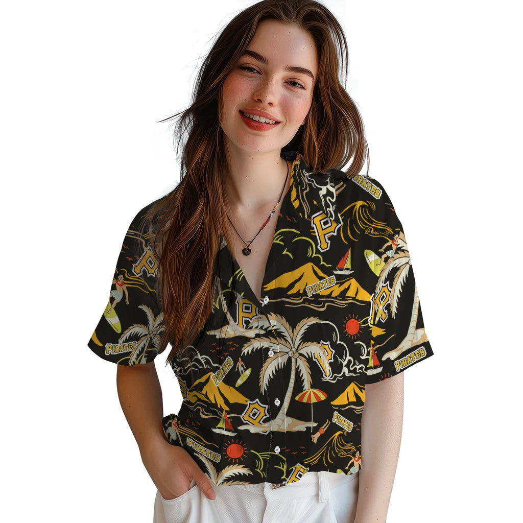 Pittsburgh Pirates Hawaiian Shirt - Palm Tree Island | Moonbestprint