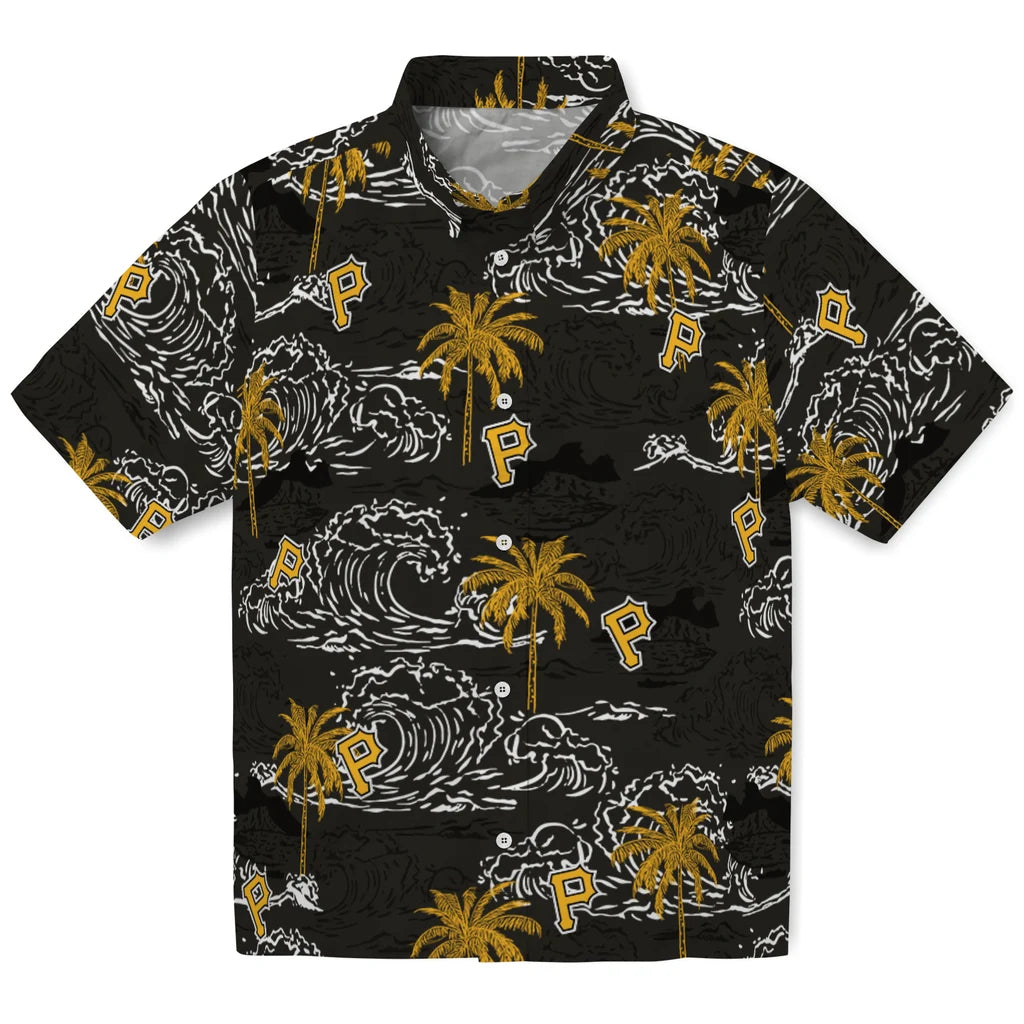 Pittsburgh Pirates Hawaiian Shirt - Wave Palm | Moonbestprint