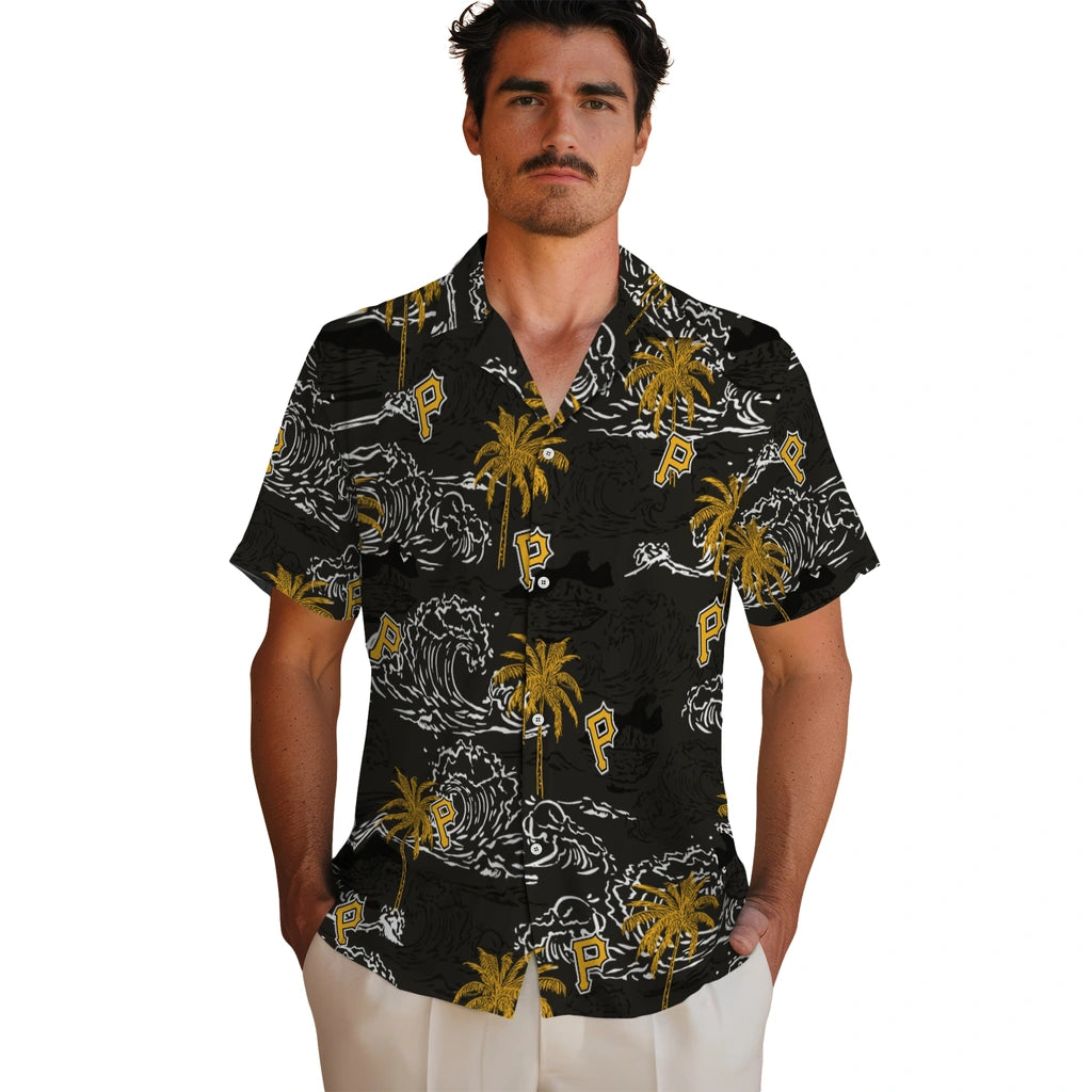 Pittsburgh Pirates Hawaiian Shirt - Wave Palm | Moonbestprint