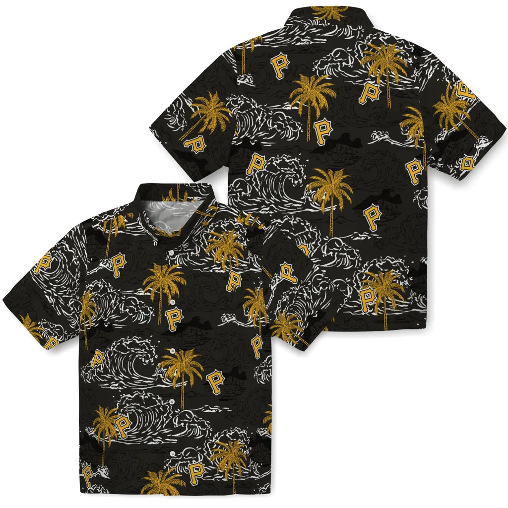 Pittsburgh Pirates Hawaiian Shirt - Wave Palm | Moonbestprint