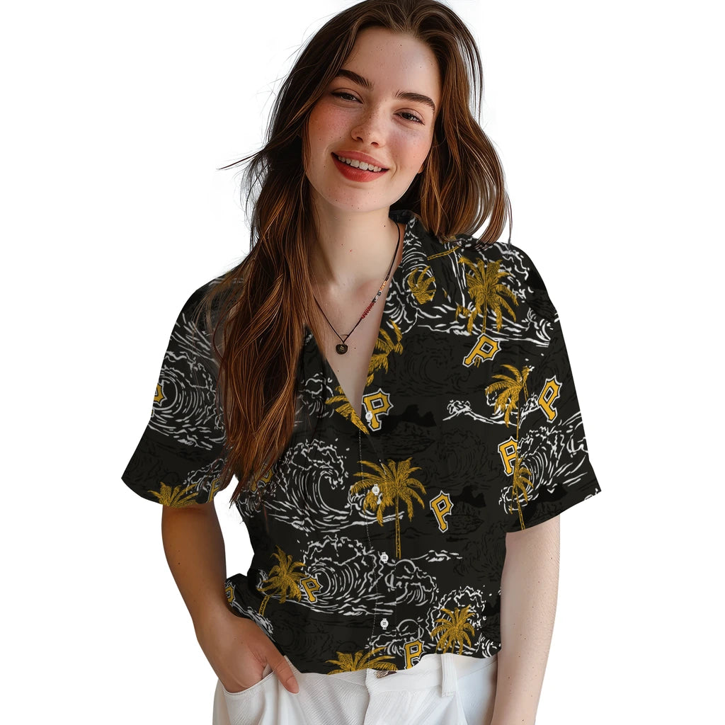 Pittsburgh Pirates Hawaiian Shirt - Wave Palm | Moonbestprint
