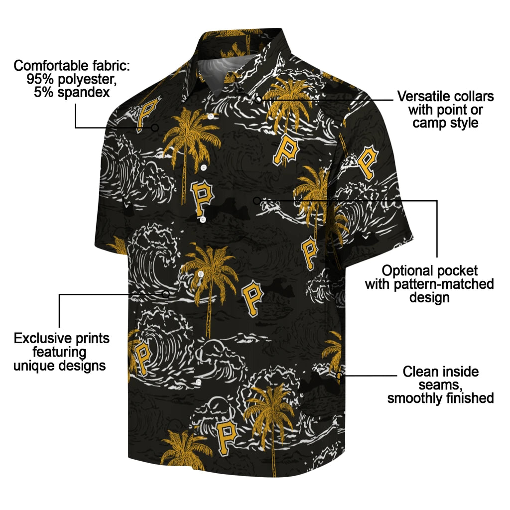 Pittsburgh Pirates Hawaiian Shirt - Wave Palm | Moonbestprint