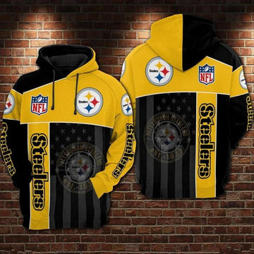 Pittsburgh Steelers American Flag Black NFL 3D All Over Print Hoodie -Moonbestprint