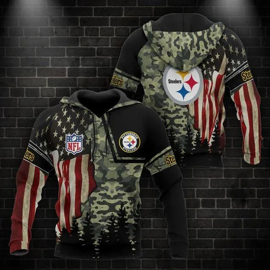 Pittsburgh Steelers American Flag Camo NFL 3D All Over Print Hoodie -Moonbestprint