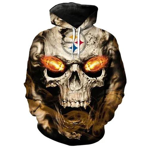 Pittsburgh Steelers Blazing Fiery Football In Skulls Eyes Pittsburgh Steelers NFL 3D All Over Print Hoodie -Moonbestprint