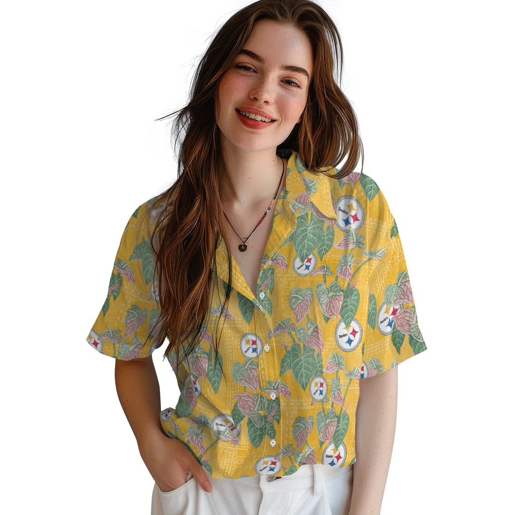 Pittsburgh Steelers Hawaiian Shirt - Anthurium Overlay | Moonbestprint