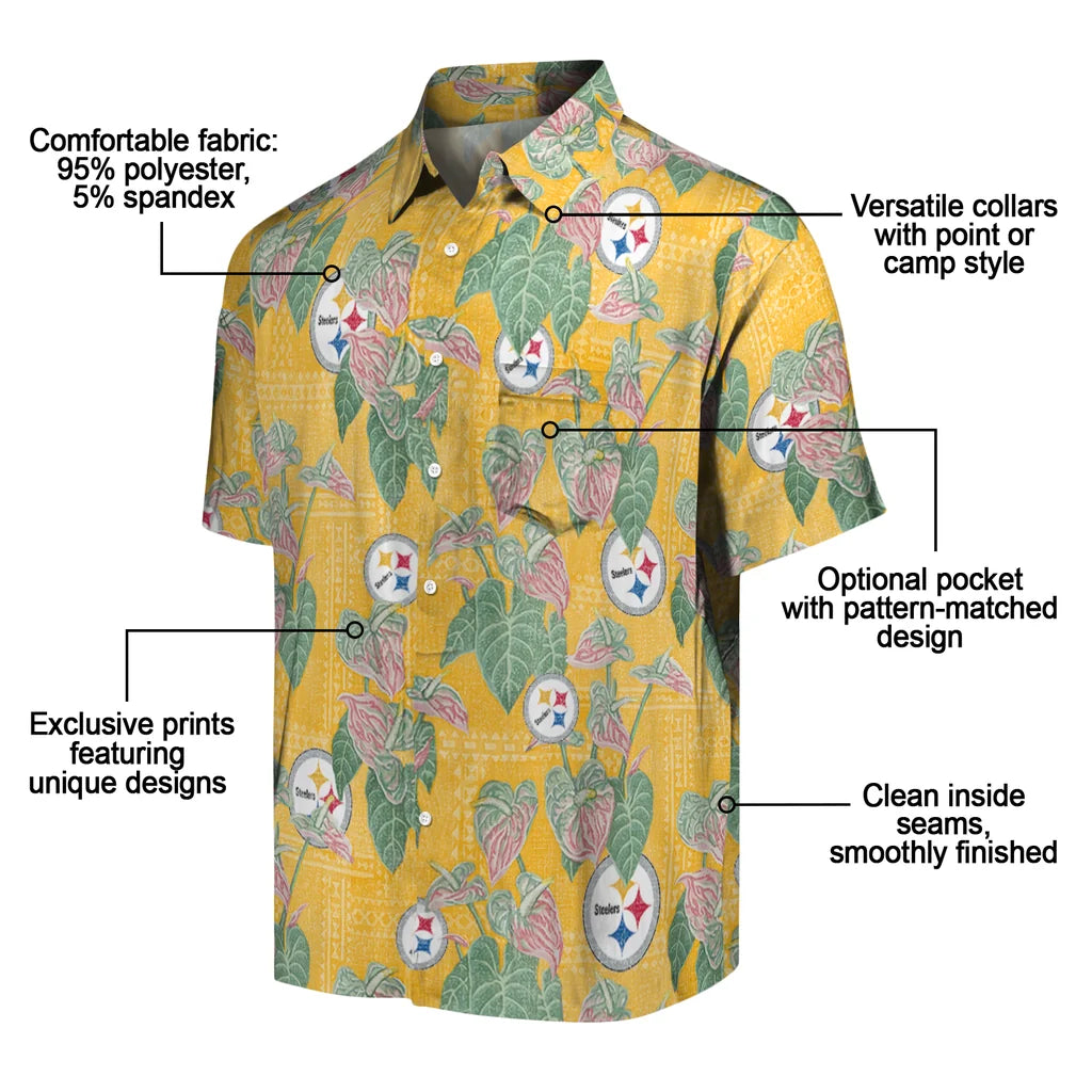 Pittsburgh Steelers Hawaiian Shirt - Anthurium Overlay | Moonbestprint