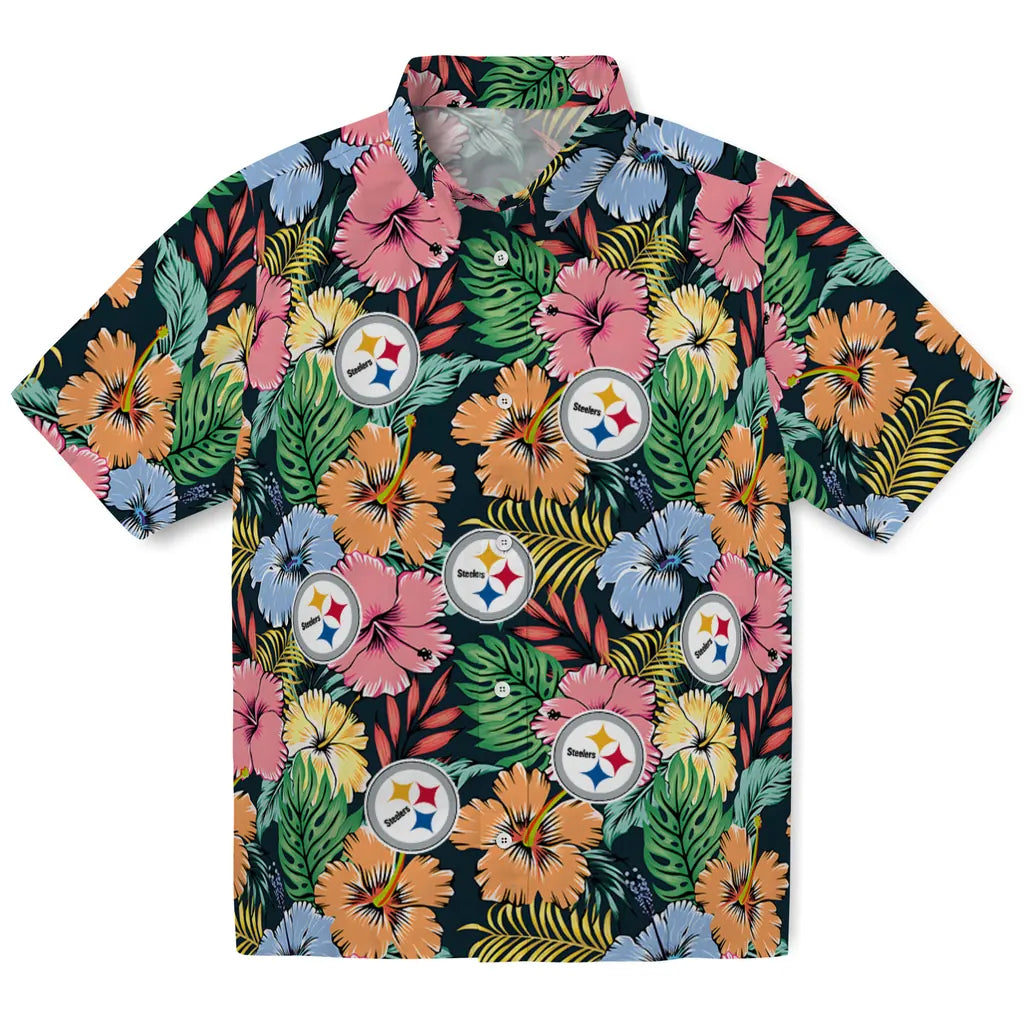 Pittsburgh Steelers Hawaiian Shirt - Brilliant Hibiscus Garden | Moonbestprint