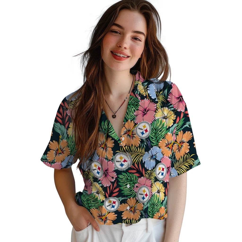 Pittsburgh Steelers Hawaiian Shirt - Brilliant Hibiscus Garden | Moonbestprint