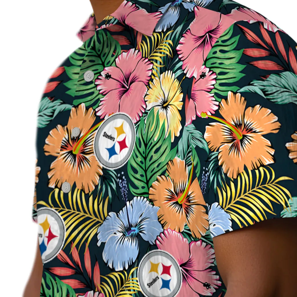Pittsburgh Steelers Hawaiian Shirt - Brilliant Hibiscus Garden | Moonbestprint