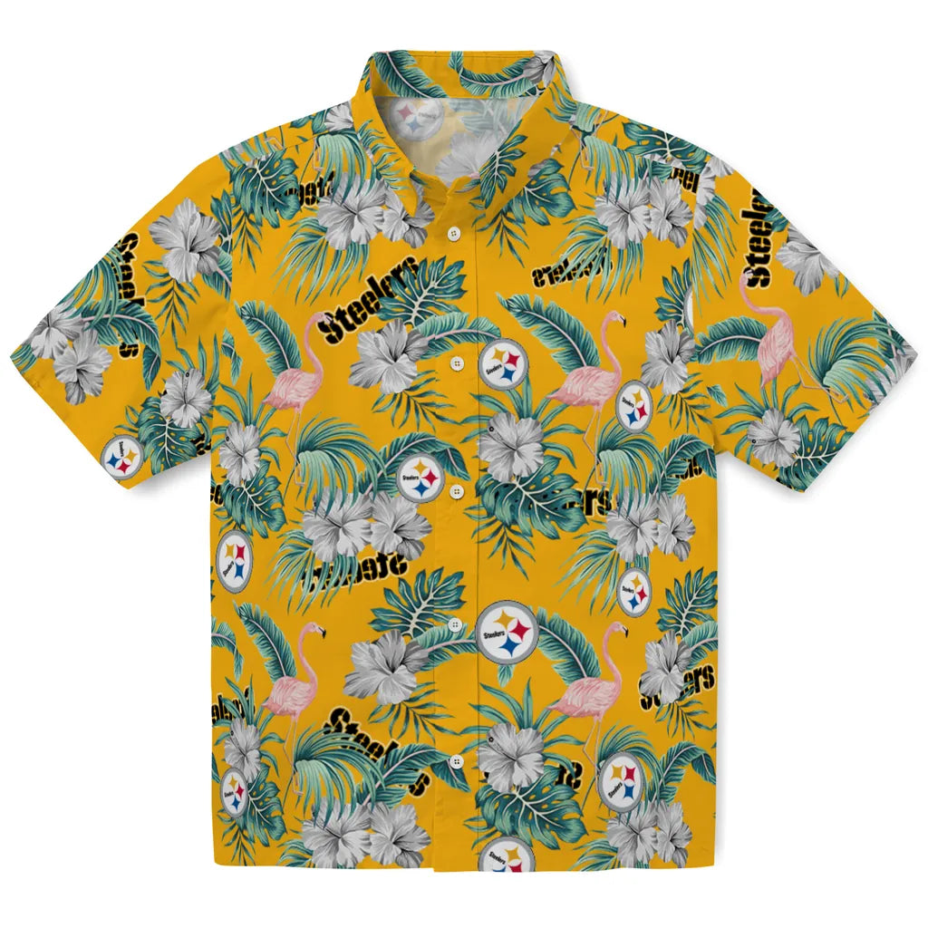 Pittsburgh Steelers Hawaiian Shirt - Flamingo and Hibiscus | Moonbestprint