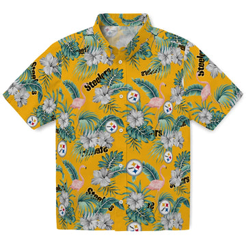 Pittsburgh Steelers Hawaiian Shirt - Flamingo and Hibiscus | Moonbestprint