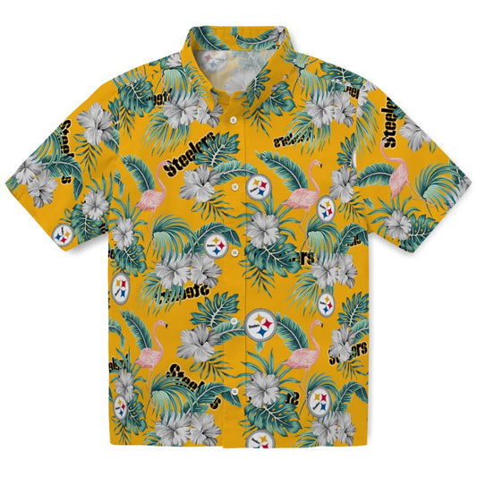 Pittsburgh Steelers Hawaiian Shirt - Flamingo and Hibiscus | Moonbestprint