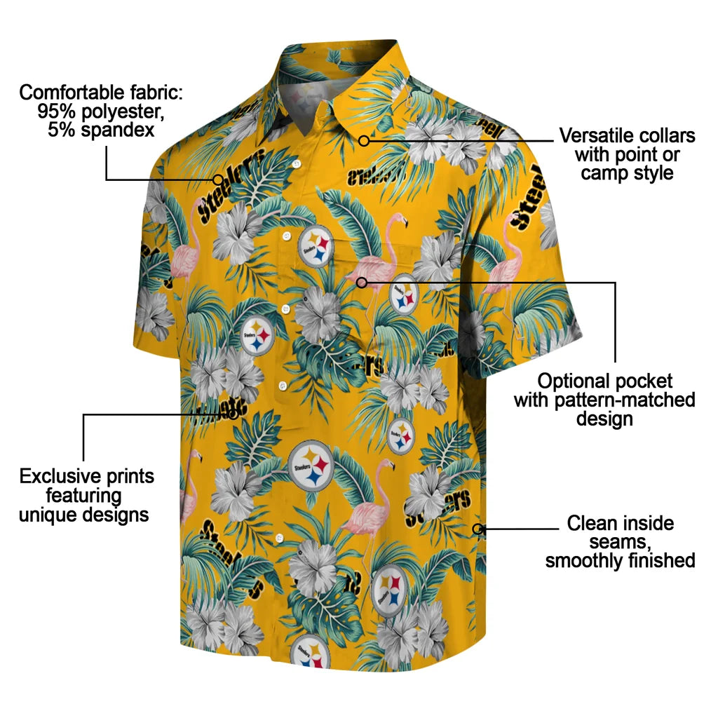 Pittsburgh Steelers Hawaiian Shirt - Flamingo and Hibiscus | Moonbestprint