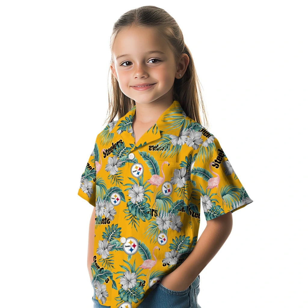Pittsburgh Steelers Hawaiian Shirt - Flamingo and Hibiscus | Moonbestprint