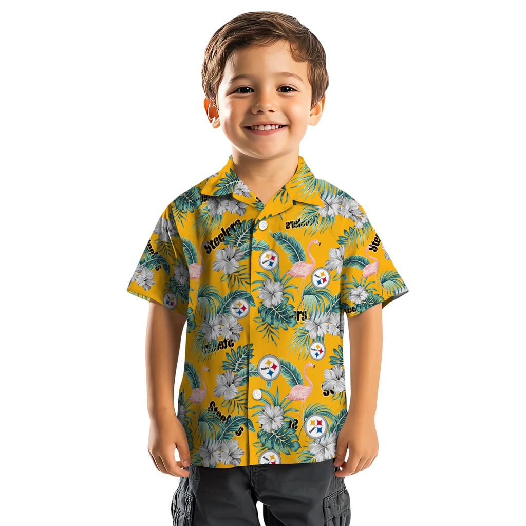 Pittsburgh Steelers Hawaiian Shirt - Flamingo and Hibiscus | Moonbestprint