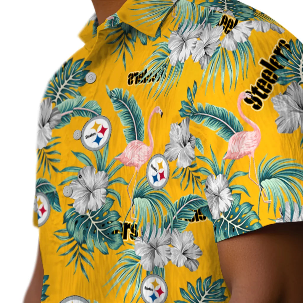 Pittsburgh Steelers Hawaiian Shirt - Flamingo and Hibiscus | Moonbestprint