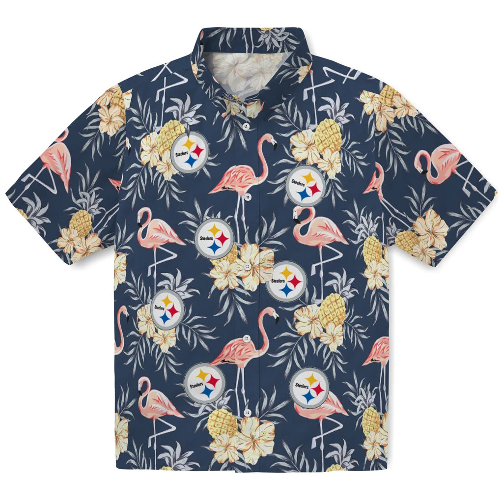 Pittsburgh Steelers Hawaiian Shirt - Flamingo Hibiscus | Moonbestprint