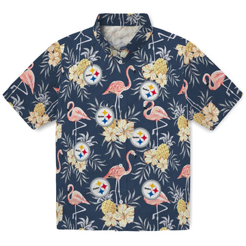 Pittsburgh Steelers Hawaiian Shirt - Flamingo Hibiscus | Moonbestprint