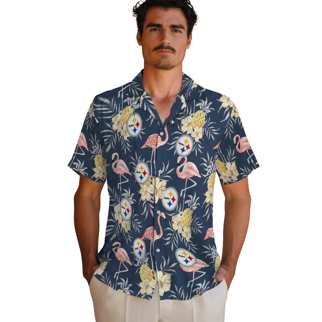 Pittsburgh Steelers Hawaiian Shirt - Flamingo Hibiscus | Moonbestprint