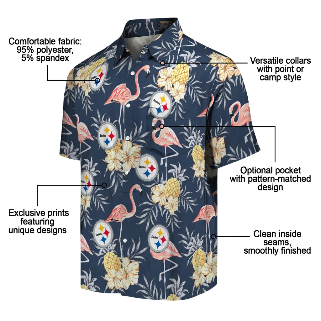 Pittsburgh Steelers Hawaiian Shirt - Flamingo Hibiscus | Moonbestprint