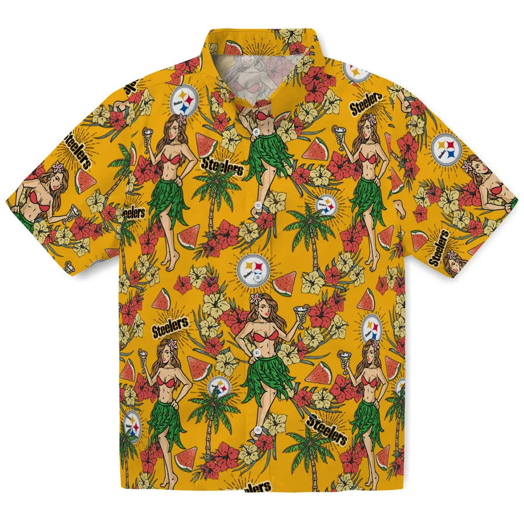 Pittsburgh Steelers Hawaiian Shirt - Hawaiian Girls Design | Moonbestprint