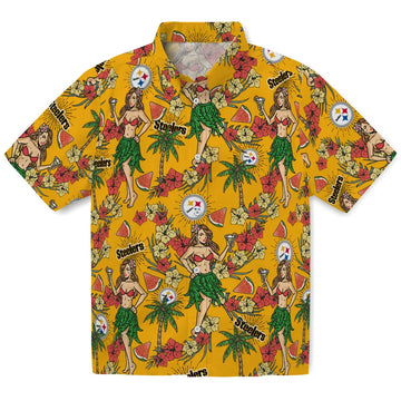 Pittsburgh Steelers Hawaiian Shirt - Hawaiian Girls Design | Moonbestprint