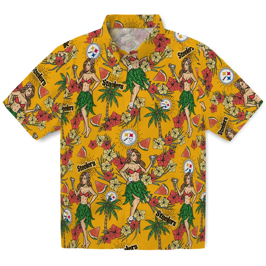 Pittsburgh Steelers Hawaiian Shirt - Hawaiian Girls Design | Moonbestprint
