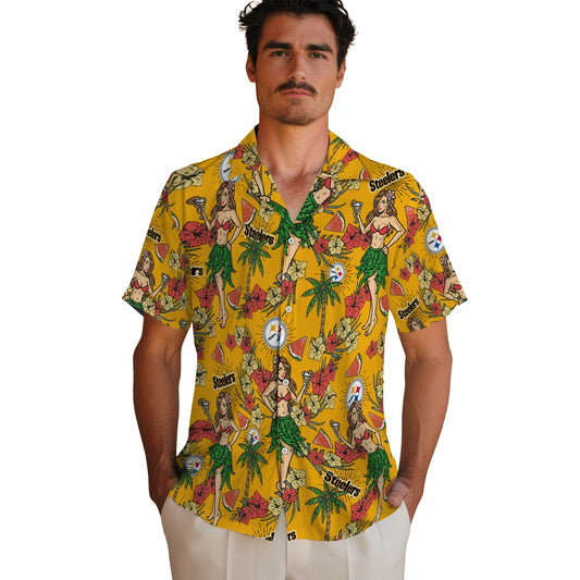 Pittsburgh Steelers Hawaiian Shirt - Hawaiian Girls Design | Moonbestprint