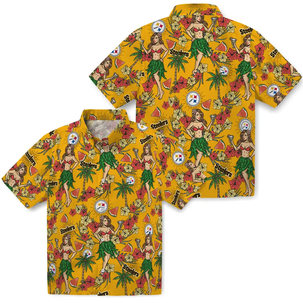 Pittsburgh Steelers Hawaiian Shirt - Hawaiian Girls Design | Moonbestprint