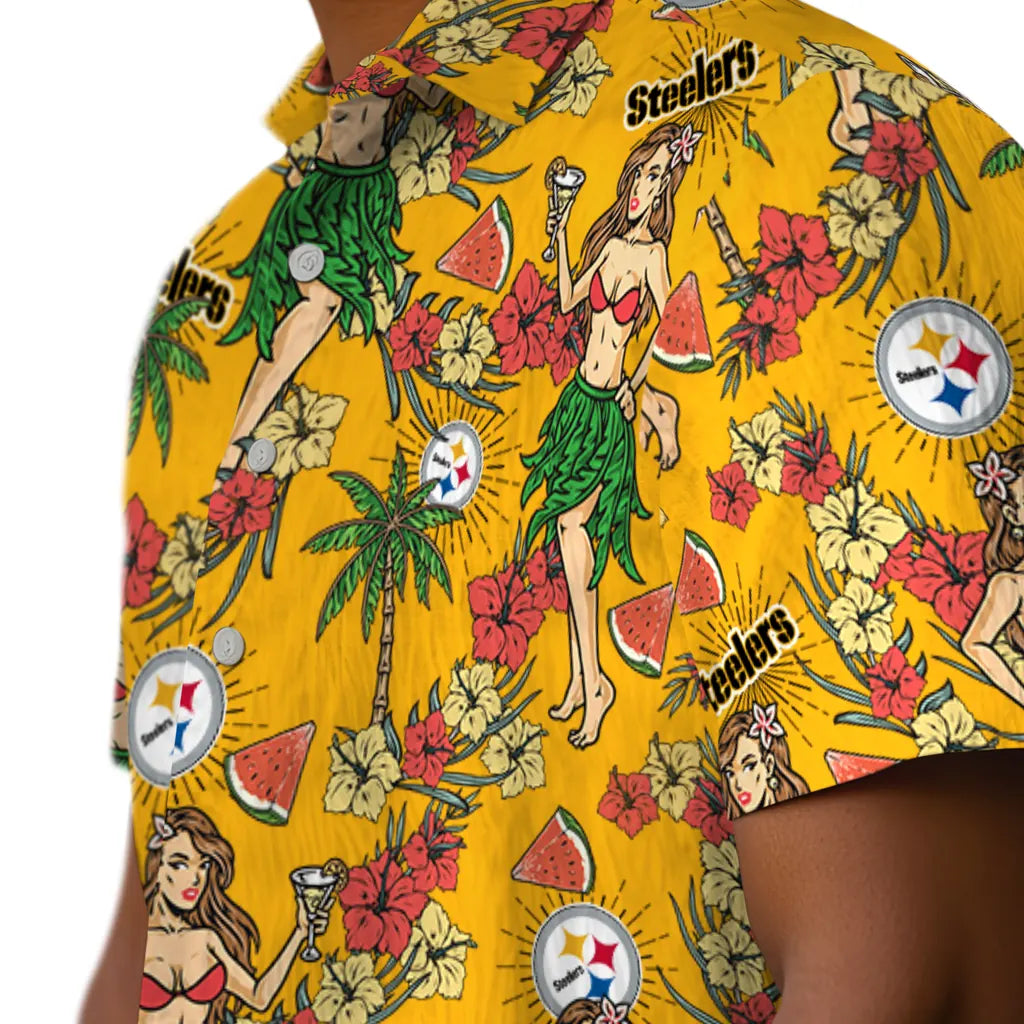 Pittsburgh Steelers Hawaiian Shirt - Hawaiian Girls Design | Moonbestprint
