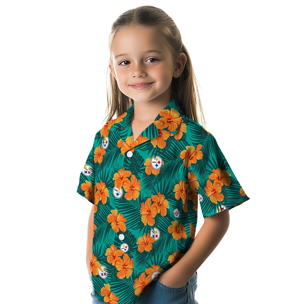 Pittsburgh Steelers Hawaiian Shirt - Hibiscus and Palm Leaves | Moonbestprint