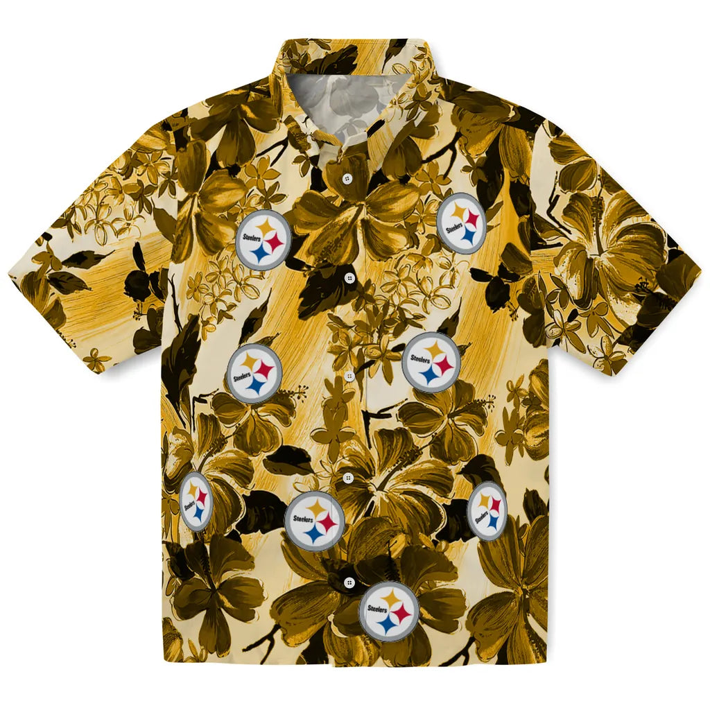 Pittsburgh Steelers Hawaiian Shirt - Hibiscus Arrangement | Moonbestprint