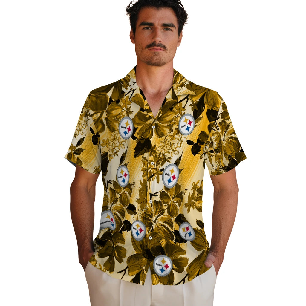 Pittsburgh Steelers Hawaiian Shirt - Hibiscus Arrangement | Moonbestprint