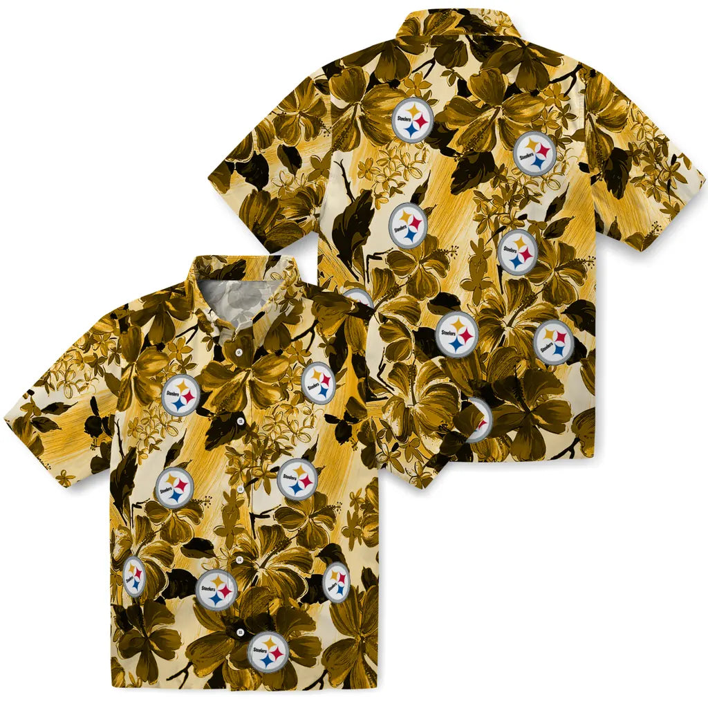 Pittsburgh Steelers Hawaiian Shirt - Hibiscus Arrangement | Moonbestprint