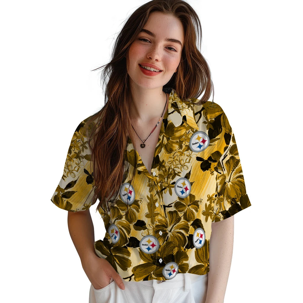 Pittsburgh Steelers Hawaiian Shirt - Hibiscus Arrangement | Moonbestprint