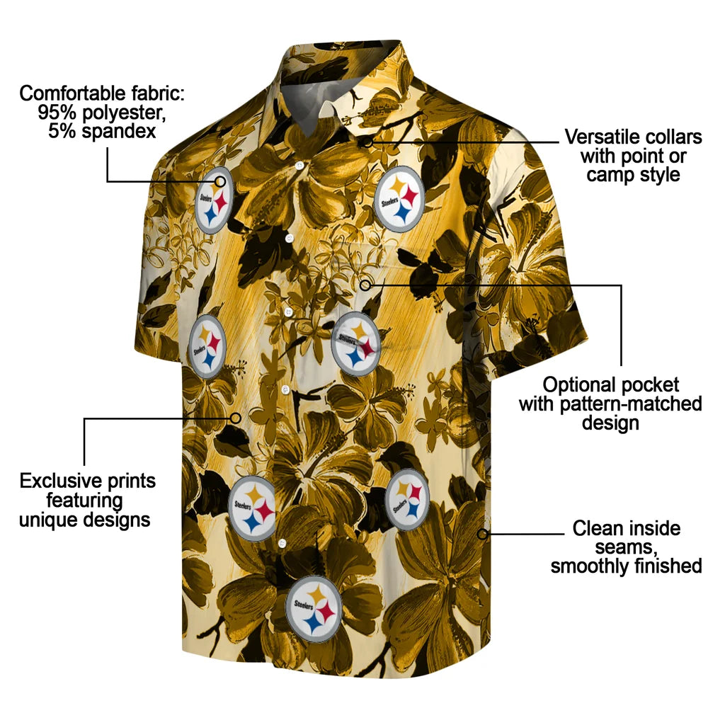 Pittsburgh Steelers Hawaiian Shirt - Hibiscus Arrangement | Moonbestprint