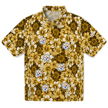 Pittsburgh Steelers Hawaiian Shirt - Hibiscus Blooms | Moonbestprint